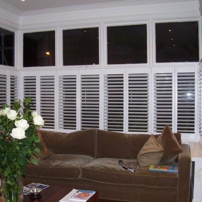 64mm Slats With Open Sky Design Cafe Style Panels Fitted With 4 Sided Frames White